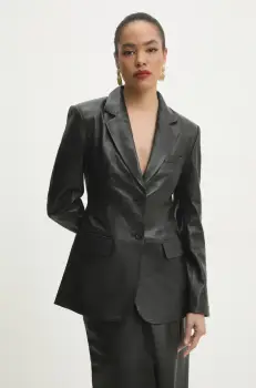 Answear Lab sacou de piele culoarea negru, un singur rand de nasturi, neted imagine