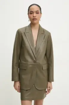 Answear Lab sacou de piele culoarea verde, un singur rand de nasturi, neted imagine