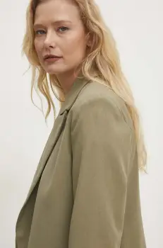 Answear Lab sacou din in culoarea verde, desfacut, neted imagine