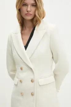 Answear Lab sacou din lana culoarea alb, cu doua randuri de nasturi, neted imagine