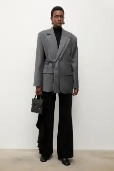 Answear.LAB sacou din lana culoarea gri, un singur rand de nasturi, neted imagine