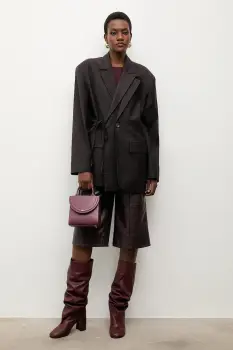 Answear.LAB sacou din lana culoarea maro, un singur rand de nasturi, neted imagine