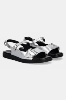 Answear Lab sandale de piele femei, culoarea argintiu imagine