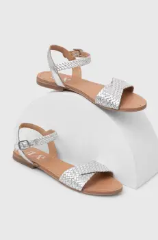 Answear Lab sandale de piele femei, culoarea argintiu imagine