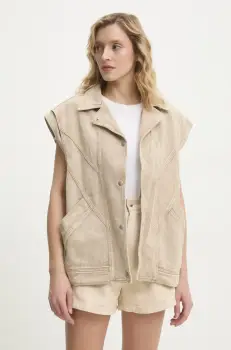 Answear Lab vesta de blugi femei, culoarea bej, de tranzitie imagine
