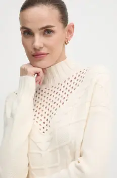 Artigli pulover femei, culoarea bej, cu guler, ACMA000109 imagine