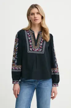 BA&SH bluza din amestec de in CALOE culoarea bleumarin, cu imprimeu, 1E25CALO imagine