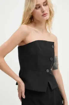 BA&SH bluza din amestec de in culoarea negru, neted, 1H24GABR imagine