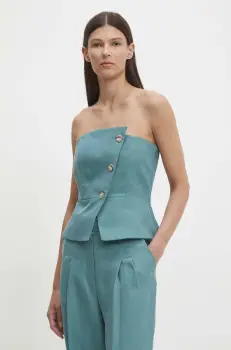 BA&SH bluza din amestec de in culoarea turcoaz, neted, 1H24GABR imagine