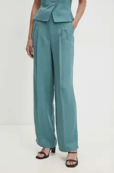 BA&SH pantaloni din amestec de in culoarea turcoaz, lat, high waist, 1H24GADW imagine