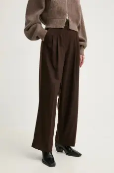 BA&SH pantaloni femei, culoarea maro, lat, high waist, 1H24BEDW imagine