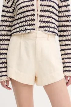 BA&SH pantaloni scurti din amestec de in ROMA culoarea bej, uni, high waist, 1E25ROMA imagine