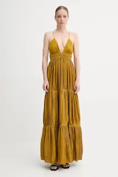 BA&SH rochie WASTA culoarea galben, maxi, evazata, 1E25WAST imagine