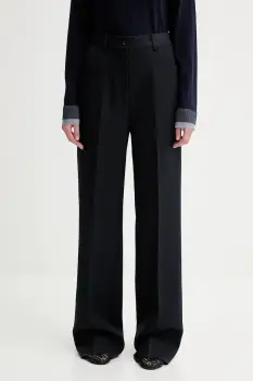 Bally pantaloni de lana culoarea bleumarin, lat, high waist, WTR03W imagine