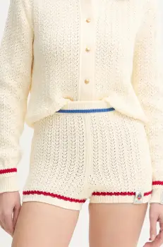 Bally pantaloni scurti din bumbac femei, culoarea bej, uni, high waist, WKN09P imagine