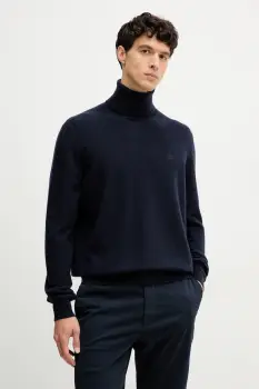 Bally pulover de casmir culoarea bleumarin, light, cu guler, MKN08O imagine