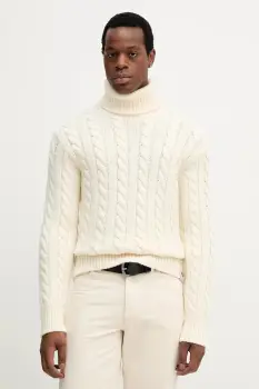 Bally pulover de lana culoarea bej, calduros, cu guler, MKN087 imagine