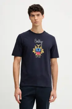 Bally tricou din bumbac culoarea bleumarin, cu imprimeu, MJE0AB imagine