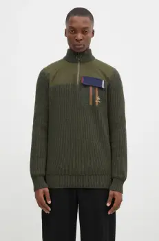 Baracuta pulover de lana Barbour x Baracut Miller Half Zip Knit barbati, culoarea verde, calduros, cu guler, BRMAG0192 imagine