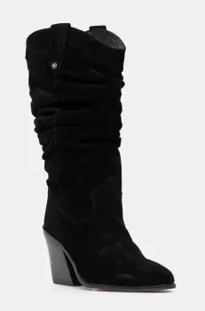 Barbour cizme din piele intoarsa Corey femei, culoarea negru, cu toc drept, LFO0732BK12 imagine