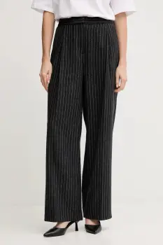 Barbour pantaloni cu lana BLAKELY culoarea gri, lat, high waist, LTR0396 imagine