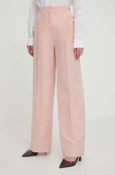 Barbour pantaloni din amestec de in culoarea roz, lat, high waist imagine