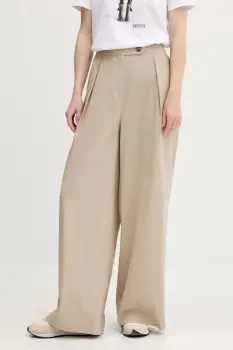 Barbour pantaloni din amestec de in LUCY culoarea bej, lat, high waist, LTR0384 imagine