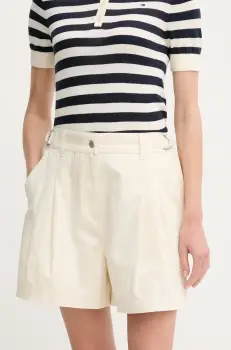 Barbour pantaloni scurti din bumbac Cecile femei, culoarea bej, uni, high waist, LST0019CR31 imagine