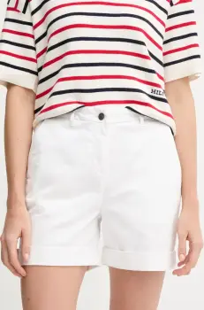 Barbour pantaloni scurti femei, culoarea alb, uni, high waist, LST0022WH11 imagine