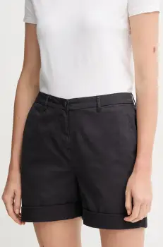 Barbour pantaloni scurti femei, culoarea negru, uni, high waist, LST0022NY73 imagine