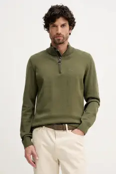 Barbour pulover de bumbac culoarea verde, cu turtleneck imagine