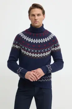 Barbour pulover de lana barbati, culoarea albastru marin, cu guler imagine