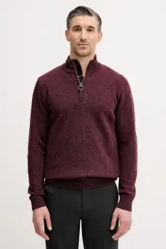 Barbour pulover de lana culoarea bordo, cu guler, MKN0837 imagine