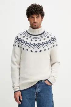 Barbour pulover de lana HEWTON culoarea bej, calduros, cu guler, MKN1672 imagine