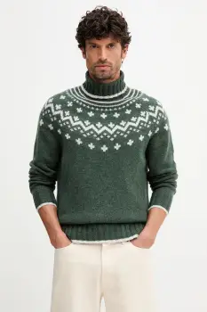 Barbour pulover de lana HEWTON culoarea verde, calduros, cu guler, MKN1672 imagine