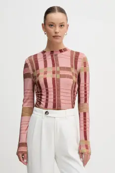 Barbour pulover de lana x Farm Rio culoarea roz, light, cu turtleneck, LKN1716 imagine