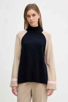 Barbour pulover din amestec de lana Wren culoarea bej, cu guler, LKN1727 imagine