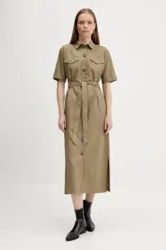 Barbour rochie din amestec de in NICOLE culoarea verde, midi, drept, LDR0894 imagine