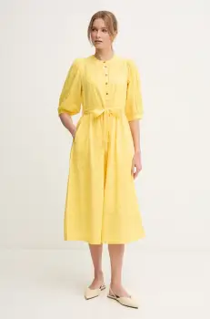 Barbour rochie din bumbac Heidi culoarea galben, midi, evazati, LDR0893YE32 imagine