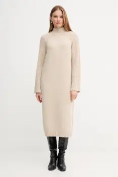 Barbour rochie din lana VERA culoarea bej, midi, drept, LDR0940 imagine