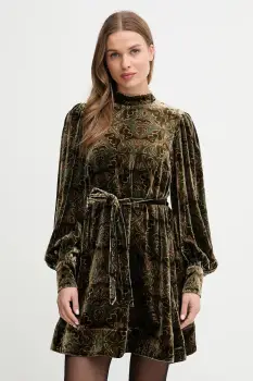 Barbour rochie din matase x Farm Rio culoarea verde, mini, evazati, LDR0959 imagine