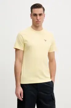 Barbour tricou din bumbac culoarea galben, neted imagine