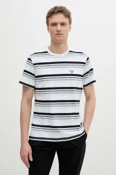 Barbour tricou din bumbac Houstead Stripe Tailored Fit T-Shirt culoarea alb, cu imprimeu, MTS1392 imagine