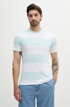 Barbour tricou din bumbac Whalton Stripe T-Shirt barbati, culoarea turcoaz, modelator, MTS1255 imagine