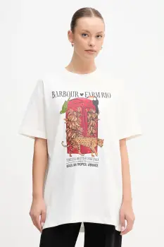 Barbour tricou din bumbac x Farm Rio culoarea alb, LTS0699 imagine