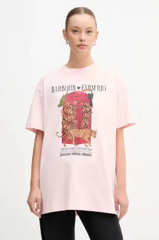 Barbour tricou din bumbac x Farm Rio culoarea roz, LTS0699 imagine