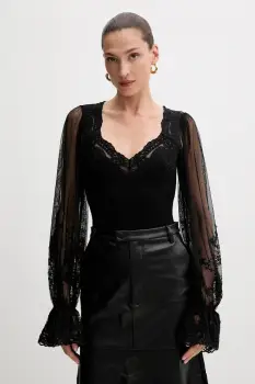 Bardot bluza culoarea negru, cu imprimeu, 60075TB imagine