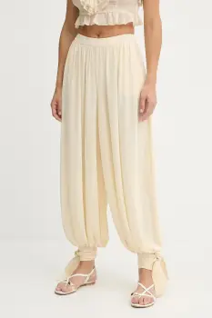 Bardot pantaloni culoarea bej, lat, high waist, 60039PB imagine