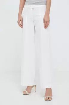 Bardot pantaloni femei, culoarea bej, drept, high waist imagine