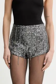 Bardot pantaloni scurti culoarea negru, cu imprimeu, high waist, 60208PB1 imagine